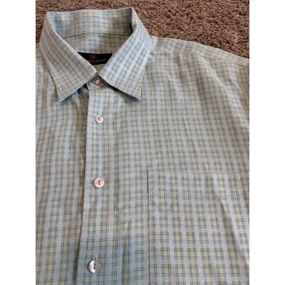 BUGATCHI Polo Shirt Checkered Plaid Casual Colorful Button Down Mens L EUC Large